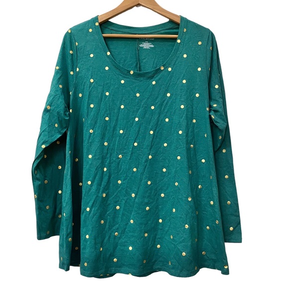 Lane Bryant Teal Green Metallic Gold Dot Long Sleeve Tee NEW size 18/20 - Picture 1 of 6